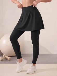 Easithlete Wideband Waist 2 In 1 Sports Essential Low Waisted Pants Pilates Gym Black Summer - Black - View 3