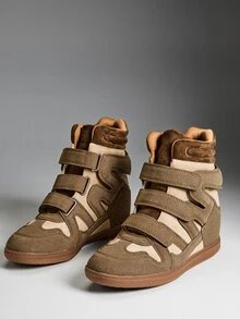 Denimoi #EverydayLift Women's 1" Hidden Wedge Hook-And-Loop Closure Contrast Suede Taupe High-Top Sneakers – Luxury-Inspired Comfortable & Everyday Chic - Taupe - View 3