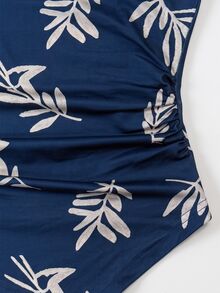 SHEIN Women's Plant Print Button Design Asymmetric Hem Tank Top - Navy Blue - View 6