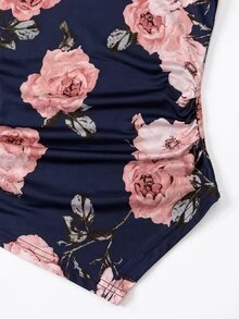 SHEIN 女款夏季休閒優雅 70 年代花卉印花背心上衣 度假派對海軍藍 - 藏蓝色 - 查看 7