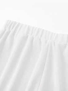SHEIN LUNE 大尺碼女款時尚簡約顯瘦休閒百搭素色前縫線寬腿長褲 - 白色 - 查看 3