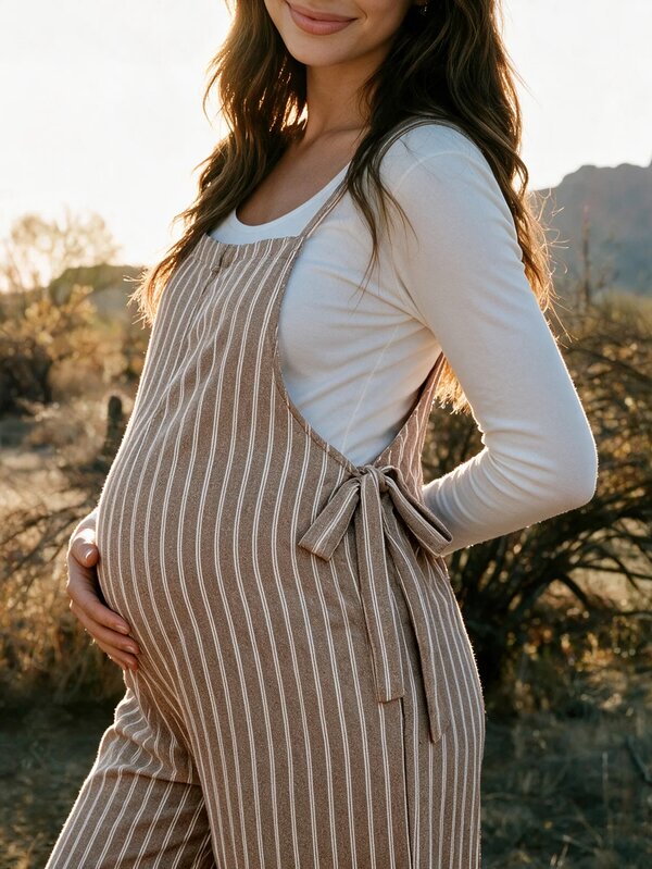 Boho Mama 孕婦時尚休閒條紋細肩帶連身褲