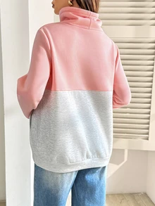 SHEIN Maternity Colorblock Long Sleeve Pocket Design Drawstring Sweatshirt Winter - Multicolor - View 6