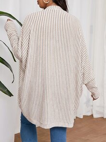 SHEIN Frenchy 大尺碼女款休閒寬鬆羅紋刷毛針織開襟外套，日常外出穿搭夾克，秋冬休閒外套 - 杏色 - 查看 4