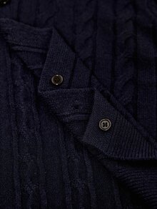 Freevana Women's Cable Knit Long Sleeve Single-Breasted Casual Cardigan - Navy Blue - View 8