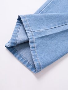 SHEIN Girls' Vintage Light Blue Washed Rhinestone Bow Asymmetrical Straight Leg Denim Jeans, Loose Fit, Elastic Waistband, Comfortable For Daily Wear, School, Back To School - Light Wash - View 8