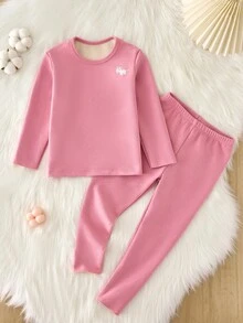 女童幼兒簡約甜美基礎款獨角獸印花粉色高領長袖長褲修身保暖內著底層內衣 - 彩色 - 查看 6