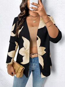 SHEIN Clasi Plus Size Women's Commuter Business Casual Versatile Floral Print Blazer - Multicolor - View 3