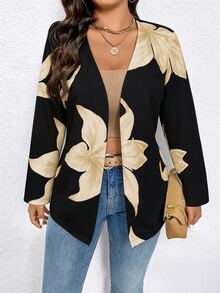 SHEIN Clasi Plus Size Women's Commuter Business Casual Versatile Floral Print Blazer - Multicolor - View 4