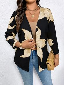 SHEIN Clasi Plus Size Women's Commuter Business Casual Versatile Floral Print Blazer - Multicolor - View 6