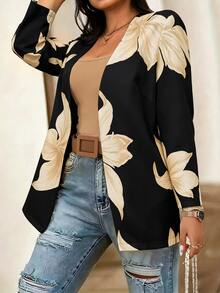 SHEIN Clasi Plus Size Women's Commuter Business Casual Versatile Floral Print Blazer - Multicolor - View 8