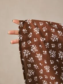 Boho Mama Gaun Kasual Lengan Panjang Leher V Motif Bunga Kecil untuk Ibu Hamil, Cocok untuk Liburan Musim Gugur - Coklat - View 11