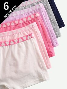 6件組青少年女孩可追蹤棉質愛心印花與素色極簡方型低腰內褲 秋季 - 彩色 - 查看 7