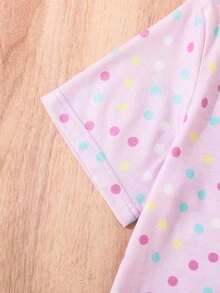 Tween Girl Cute Panda Print Short Sleeve Nightgown - Purple - View 5