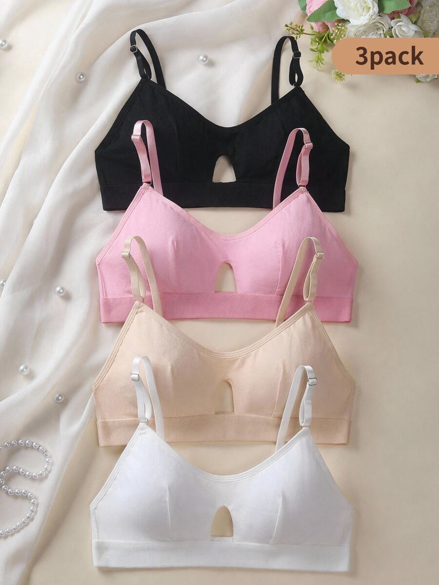 Teen Girls 3-Piece Solid Color All-Season Base Layer Underwear Set With Cups And Cotton - Multicolor - View 1