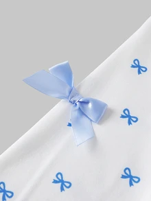 SHEIN 女童 2 件組蝴蝶結印花長袖上衣與喇叭牛仔褲套裝，可愛甜美休閒穿搭，秋季戶外與校園穿著 - 藍色 - 查看 9