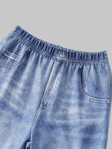 SHEIN 女童 2 件組蝴蝶結印花長袖上衣與喇叭牛仔褲套裝，可愛甜美休閒穿搭，秋季戶外與校園穿著 - 藍色 - 查看 13