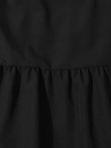 SHEIN 青少年女孩荷葉邊休閒派對洋裝，細肩帶設計 - 黑色 - 查看 7