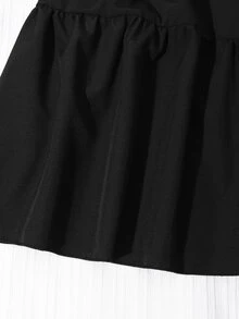 SHEIN 青少年女孩荷葉邊休閒派對洋裝，細肩帶設計 - 黑色 - 查看 5
