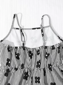 SHEIN 青少年女孩荷葉邊休閒派對洋裝，細肩帶設計 - 黑色 - 查看 9