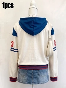 青少年女孩 1件配色拼接連帽拉鍊運動衫，百搭秋季休閒日常上衣 - 彩色 - 查看 2