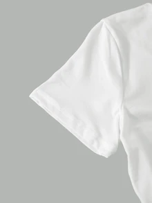Teen Girls' Fashion Cropped Snug Fit Short T-Shirt, Suitable For Summer Hot Pink Casual Cute - White - View 5