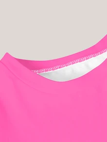 1 Set Tween Girls Color Block Stripe Print Short Sleeve T-Shirt And Shorts Cute Outfit Shades Of Pink Summer Cow Boy Back-To-School Holiday - Multicolor - View 5