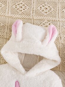 SHEIN Playful Pals 2pcs/Set Baby Girl Autumn/Winter Sweatshirt Set, Soft Plush Hooded Top With Embroidered Rabbit Pattern, Solid Pink Long Pants With Rabbit Plush Cuffs - White - View 6
