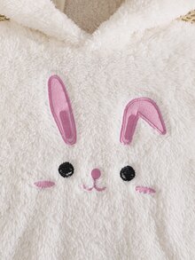 SHEIN Playful Pals 2pcs/Set Baby Girl Autumn/Winter Sweatshirt Set, Soft Plush Hooded Top With Embroidered Rabbit Pattern, Solid Pink Long Pants With Rabbit Plush Cuffs - White - View 5