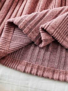 SHEIN Vintaside Kids 新生兒秋冬羅紋針織長袖洋裝，柔軟親膚圓領單排扣設計，百搭純色公主風A字裙 - 彩色 - 查看 9