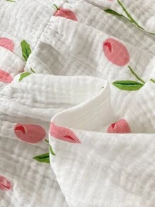 SHEIN Playful Pals 1件女嬰連身衣可愛甜美粉色鬱金香花卉印花荷葉邊長袖荷葉領常規款生日派對春季公主風舒適收口 - 彩色 - 查看 4