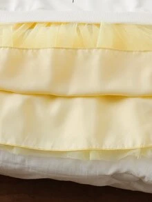 SHEIN Vintaside Kids 女童可愛3D花朵蝴蝶結裝飾甜美衛衣上衣 + 黃色對比網紗公主裙套裝，舒適長袖2合1派對洋裝，適合春秋日常休閒穿著 - 黃色 - 查看 10
