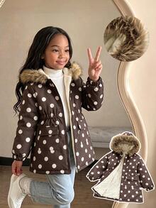 SHEIN Elladie kids Young Girls Winter Coats - Brown - View 2