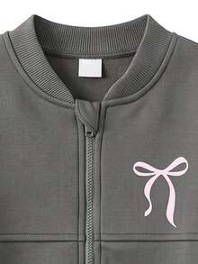 SHEIN Elladie kids 女童新款優雅夾克搭配彈性腰寬腿修身長褲 2件套，秋冬返校穿搭 - 深灰色 - 查看 5