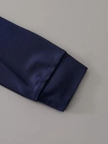 SHEIN Elladie kids 女童 4-7歲 英倫風 Polo 衫與百褶裙 2 件套，海軍藍刺繡蝴蝶結長袖條紋套裝，適合春季秋季校園日常與派對穿著 - 寶藍色 - 查看 9