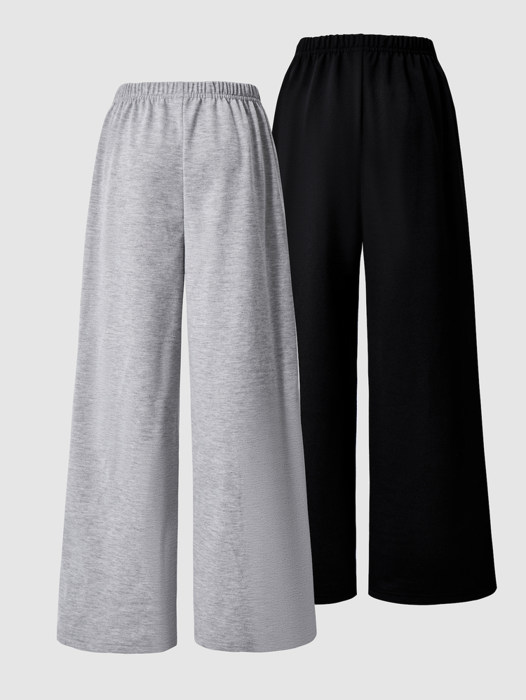 Boys' Fashion Street Style Versatile Casual Wide Leg Pants, Loose Elastic Waist Sweatpants, Grey & Black, Letter Graphic Print, 2-Piece Set - Multicolor - View 2