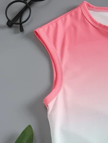 SHEIN 两件套儿童可爱印花无袖T恤和短裤运动套装，黑色底色搭配趣味表情图案，适合夏季运动或休闲穿着。 - 彩色 - 查看 5
