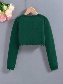 SHEIN Elladie kids 青少年女孩極簡時尚百搭披肩式開襟外套 秋季 - 墨綠色 - 查看 2