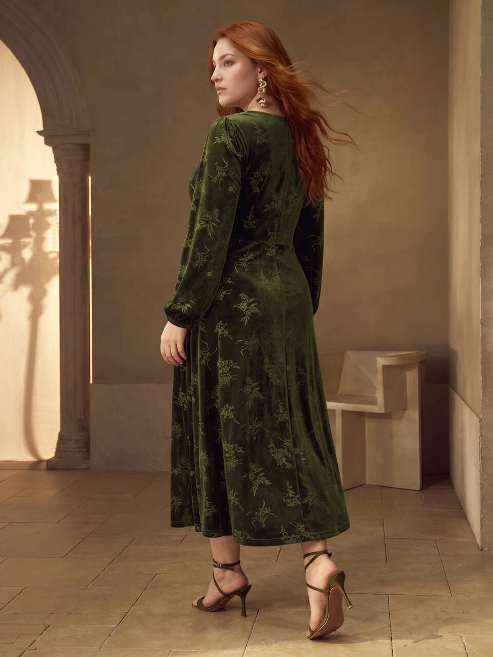 MOTF PLUS SIZE WOMEN'S VELVET WAIST-CINCHING ELASTIC ELEGANT DRESS WINTER