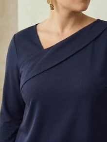 MOTF PREMIUM PLUS SIZE WOMEN ASYMMETRICAL NECKLINE ELEGANT T-SHIRT FALL - Navy Blue - View 2