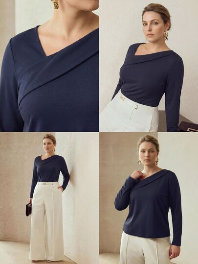 MOTF PREMIUM PLUS SIZE WOMEN ASYMMETRICAL NECKLINE ELEGANT T-SHIRT FALL