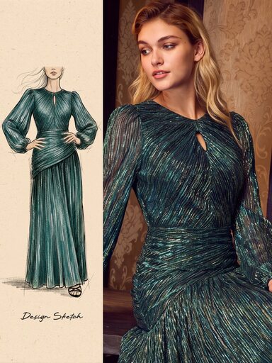 MOTF Soiréza ELEGANT LONG SLEEVE LANTERN SLEEVE MAXI PARTY GOWN WITH KEYHOLE NECKLINE CUTOUT & UNIQUE ASYMMETRICAL BACK DESIGN – SPECIAL SHIMMERING FABRIC, FORM-FITTING SILHOUETTE FOR FALL/WINTER FORMAL EVENTS & GALAS (PERFECT WITH STRAPPY HEELS & STATEMENT JEWELRY)​