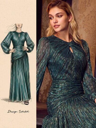 MOTF Soiréza ELEGANT LONG SLEEVE LANTERN SLEEVE MAXI PARTY GOWN WITH KEYHOLE NECKLINE CUTOUT & UNIQUE ASYMMETRICAL BACK DESIGN – SPECIAL SHIMMERING FABRIC, FORM-FITTING SILHOUETTE FOR FALL/WINTER FORMAL EVENTS & GALAS (PERFECT WITH STRAPPY HEELS & STATEMENT JEWELRY)​
