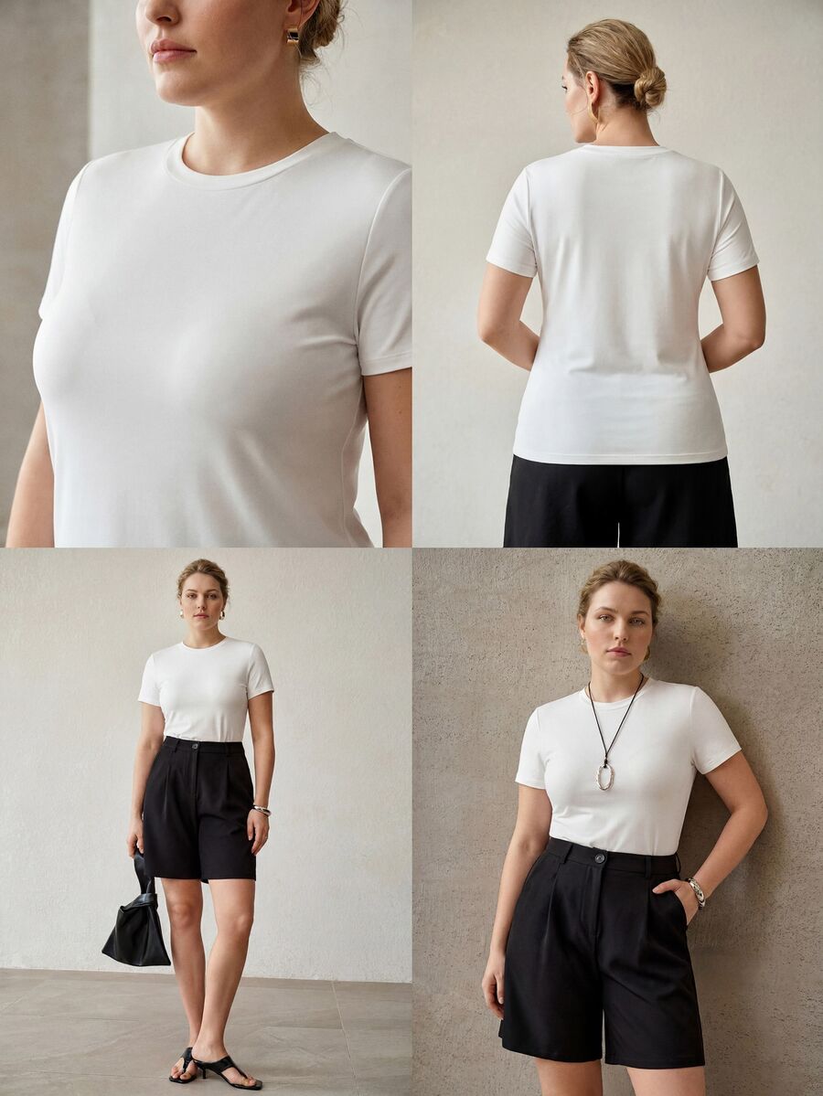 MOTF PREMIUM PLUS SIZE WOMEN'S FASHIONABLE ELEGANT DESIGN COMMUTER ROUND NECK SHORT SLEEVE T-SHIRT - White - View 1