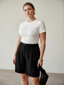 MOTF PREMIUM PLUS SIZE WOMEN'S FASHIONABLE ELEGANT DESIGN COMMUTER ROUND NECK SHORT SLEEVE T-SHIRT - White - View 3