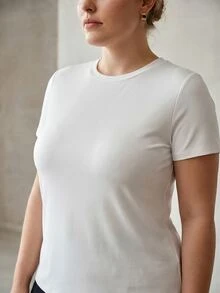MOTF PREMIUM PLUS SIZE WOMEN'S FASHIONABLE ELEGANT DESIGN COMMUTER ROUND NECK SHORT SLEEVE T-SHIRT - White - View 2