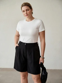 MOTF PREMIUM PLUS SIZE WOMEN'S FASHIONABLE ELEGANT DESIGN COMMUTER ROUND NECK SHORT SLEEVE T-SHIRT - White - View 8