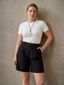 MOTF PREMIUM PLUS SIZE WOMEN'S FASHIONABLE ELEGANT DESIGN COMMUTER ROUND NECK SHORT SLEEVE T-SHIRT - White - View 5