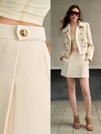 MOTF PREMIUM Falda plisada de lana con hebilla metálica para mujer, otoño/invierno