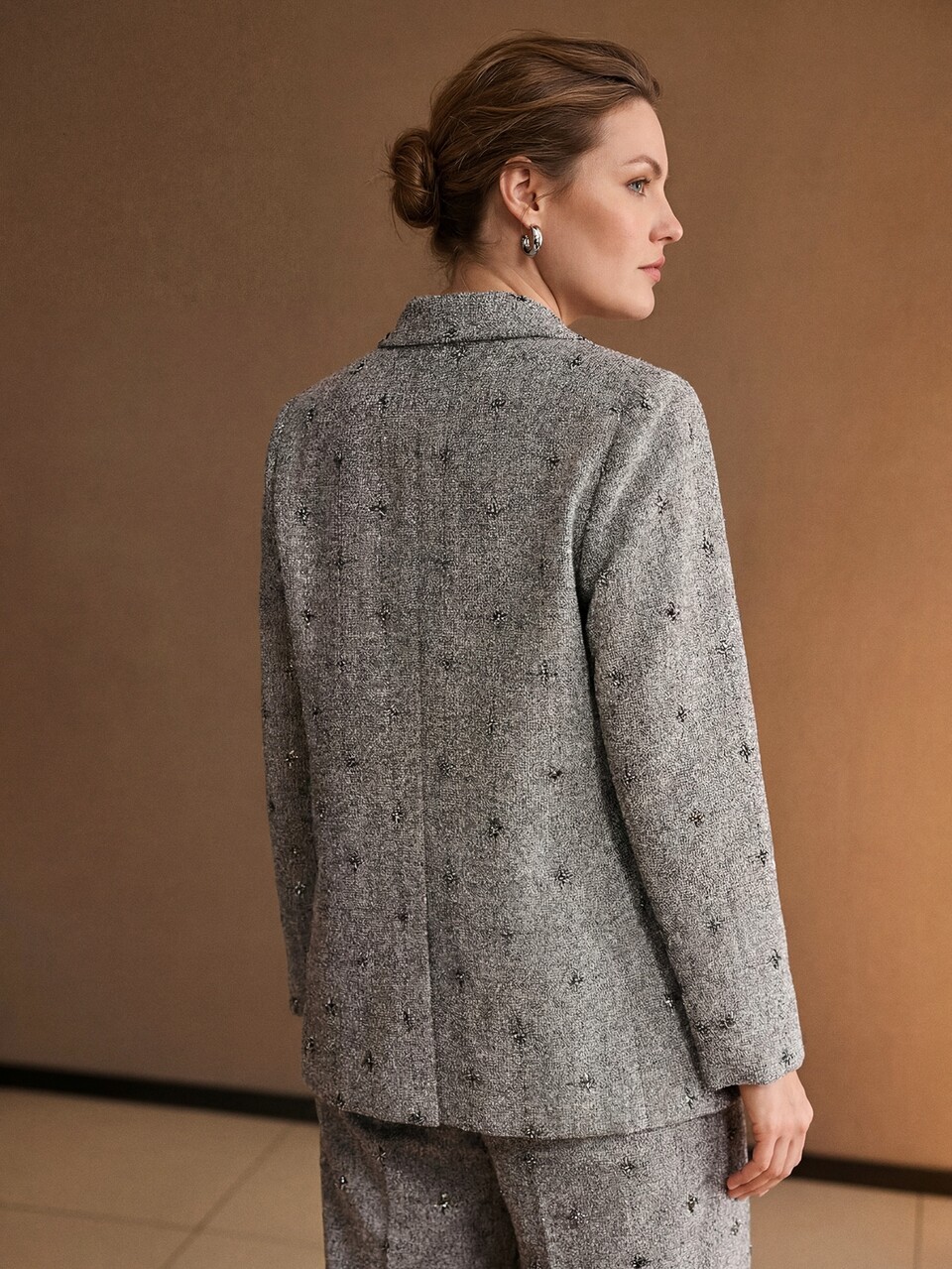 MOTF AUTUMN/WINTER PLUS SIZE WOMEN'S SHINY TEXTURED FABRIC LONG SLEEVE BLAZER